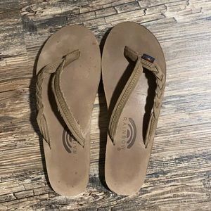 Braided rainbow flip flops